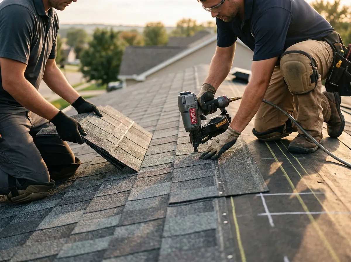 Professional roofer working on a residential roof in Orland Park